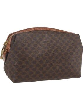 CELINE Macadam Canvas Pouch PVC Leather Brown Gold